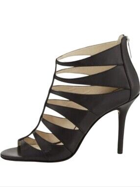 MICHAEL KORS Mavis Black Leather Caged Sandals Size 6.5 Open Toe High Heels